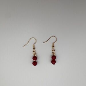 Chic Gold and Red Beaded Earrings
